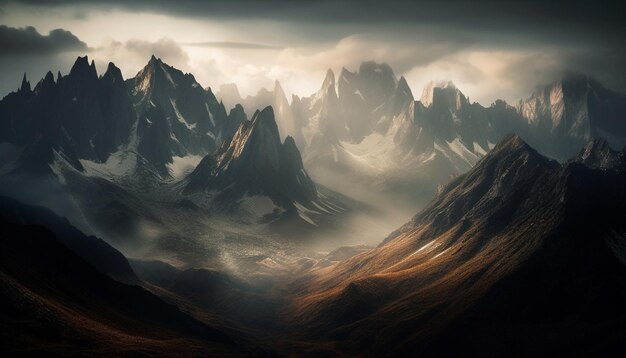 사진 dolomites에서 인공 지능에 의해 생성 된 자연의 아름다움으로 둘러싸인 웅장한 산꼭대기