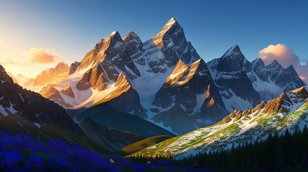 Majestic Mountain Peaks in all their Breathtaking Glory Captivating Nature Landscape Illustration Ba