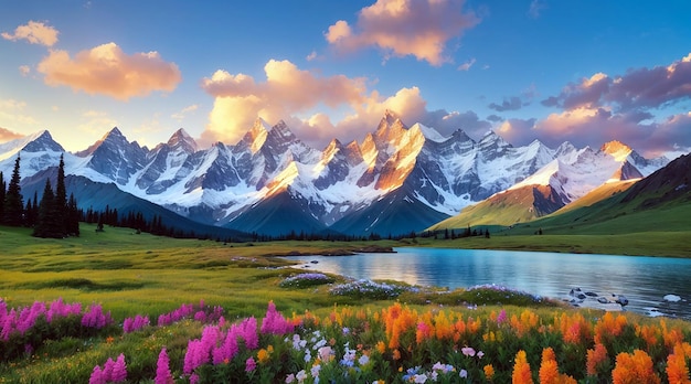 Photo majestic mountain peaks in all their breathtaking glory captivating nature landscape illustration