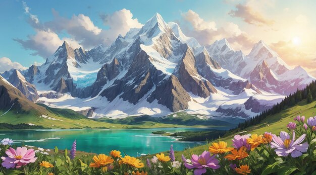 Majestic mountain peaks in all their breathtaking glory captivating nature landscape illustration