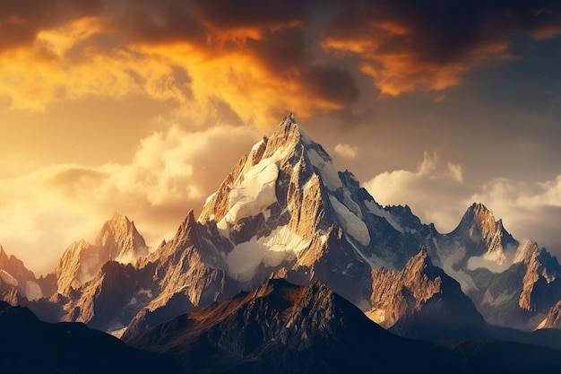 Majestic mountain range bathed in golden sunlight