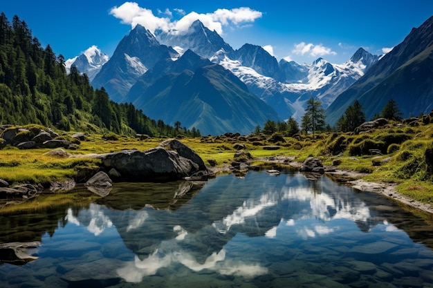 a majestic mountain range reflected in a tranquil pond capturing the breathtaking beauty of nature