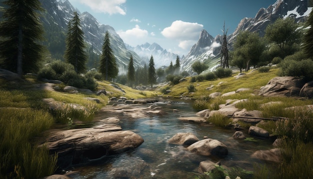 Majestic mountain range reflects tranquil beauty in nature generated by AI