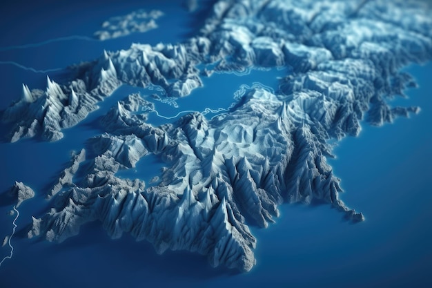 Majestic mountain range rising from the oceans surface as seen from above Generative AI