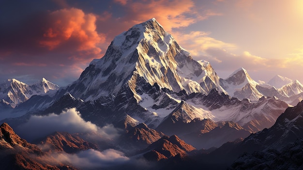 Majestic Mountain Range at Sunset Towering Peaks