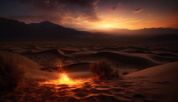 Foto maestosa catena montuosa tranquille dune di sabbia clima arido bellezza nella natura generata dall'intelligenza artificiale