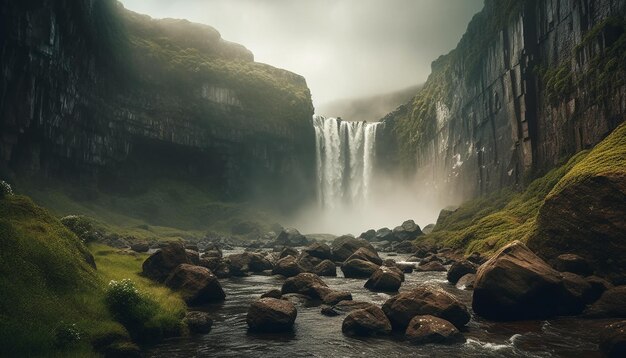 Majestic mountain range tranquil scene natural beauty generated by AI