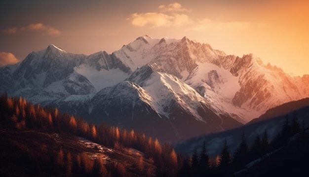 Majestic mountain range tranquil scene panoramic beauty generated by AI