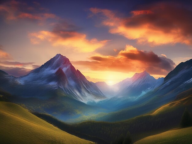 Majestic mountain range tranquil sunset beauty in nature