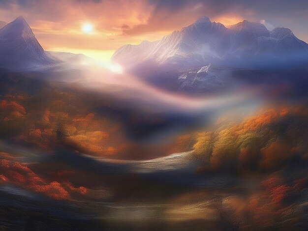 壮大な山脈静かな日没自然の美しさ