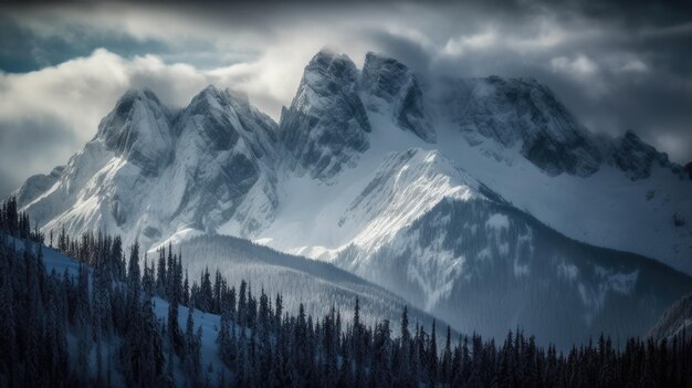 A majestic mountain range in winter