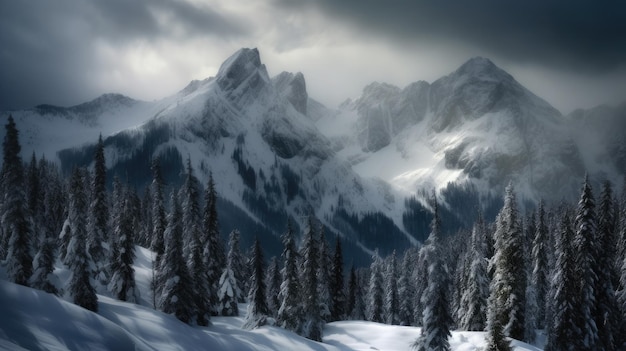 A majestic mountain range in winter