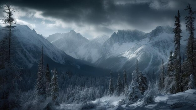 A majestic mountain range in winter