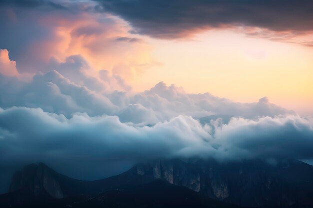 Majestic Mountain Sunset Breathtaking Sky with Rolling Clouds AI Generated