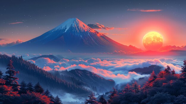 Фото Величественная гора с закатом солнца