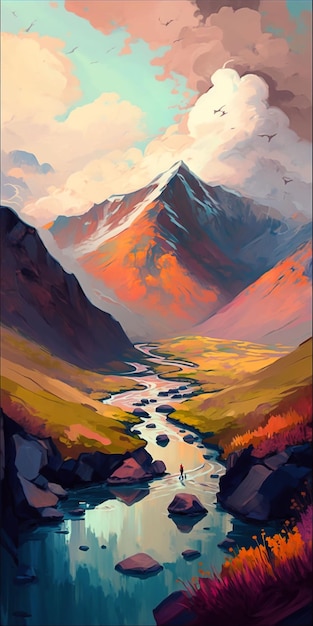 Majestic Mountains Painting Generative ai