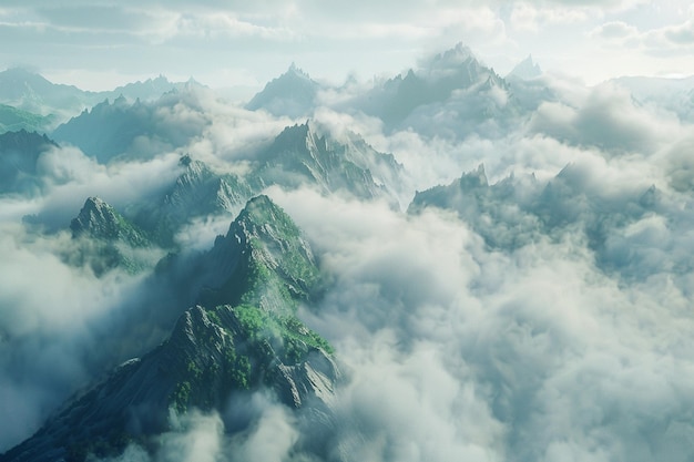 Majestic mountains piercing the clouds