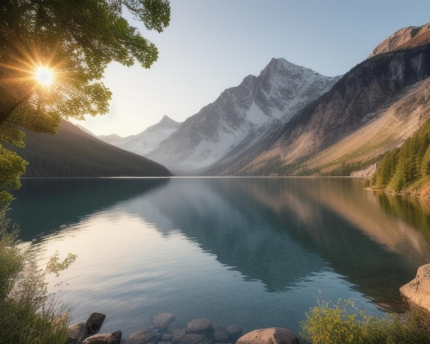 majestic mountains and tranquil lake