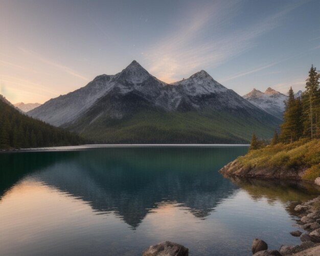 majestic mountains and tranquil lake