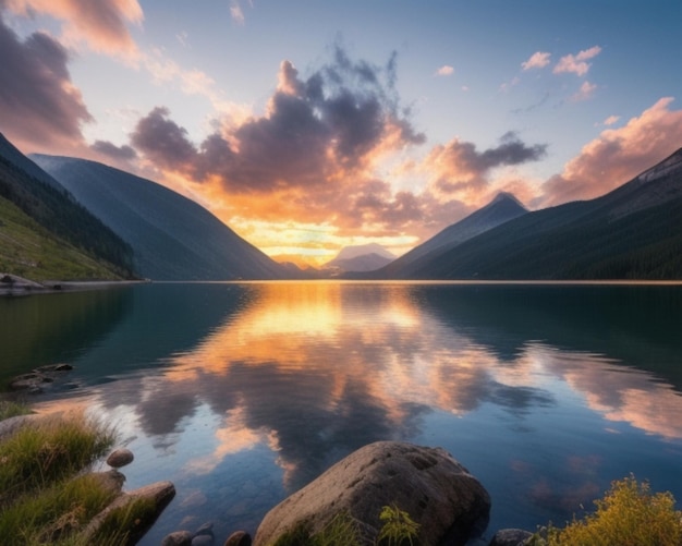 majestic mountains and tranquil lake