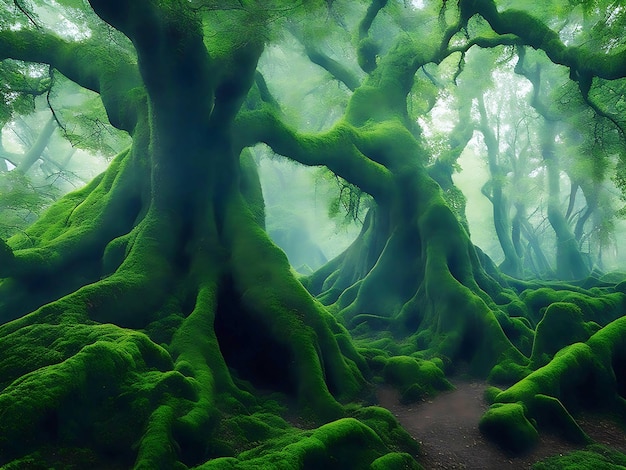 巨大な雄大で神秘的な古代の森