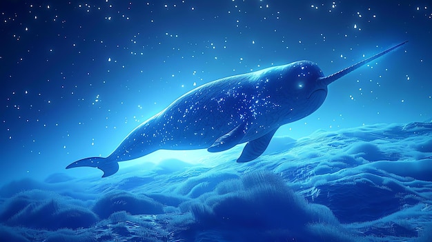 Photo majestic narwhal swimming in the deep blue ocean the narwhal is a beautiful and mysterious creature that is found in the arctic waters