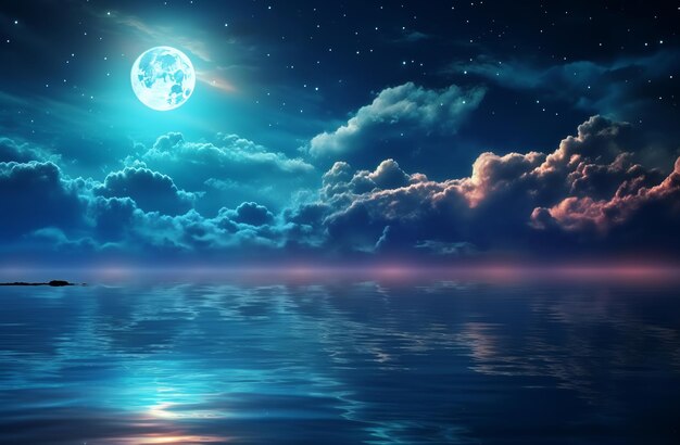 Photo majestic night sky super moon casting its glow through clouds over the sea