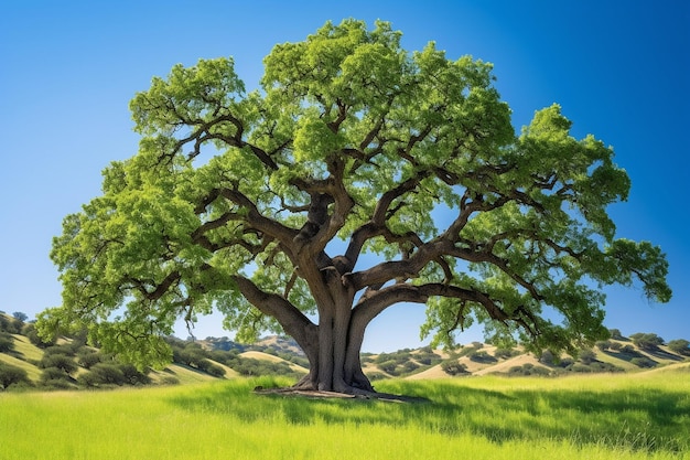 Majestic oak tree standing alone in a field