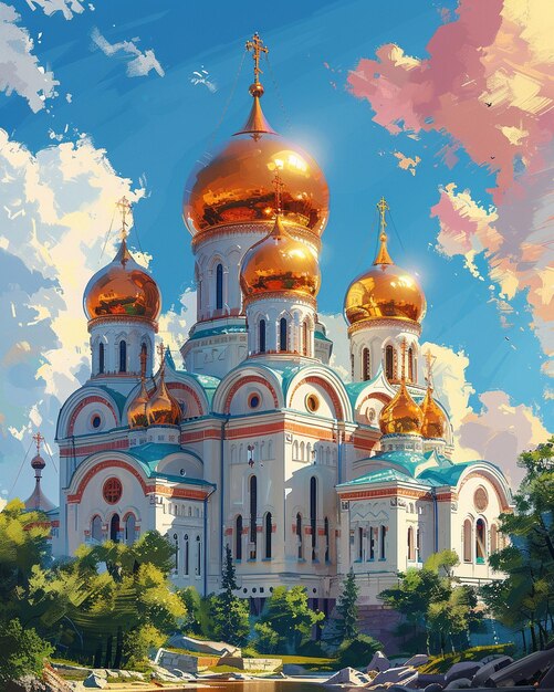 Photo a majestic orthodox cathedral golden wallpaper