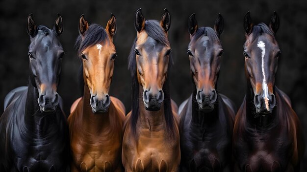 Foto majestic paarden een showcase van verschillende rassen tegen een donkere achtergrond concept paarden rassen donkere achtergrond paarden elegantie majestic showcase stunning portretten