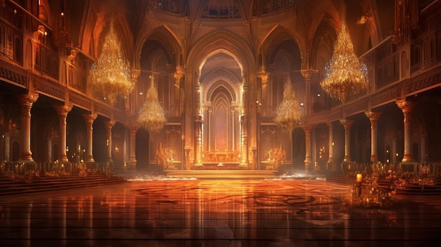 Photo majestic palace hall interior fantasy backdrop concept art realistic illustration