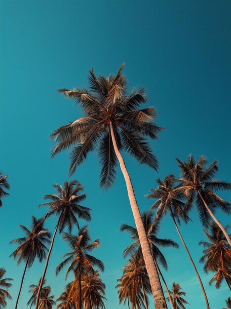 Majestic palm trees against a vibrant cyan sky