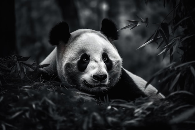 Majestic panda rests among bamboos generative IA