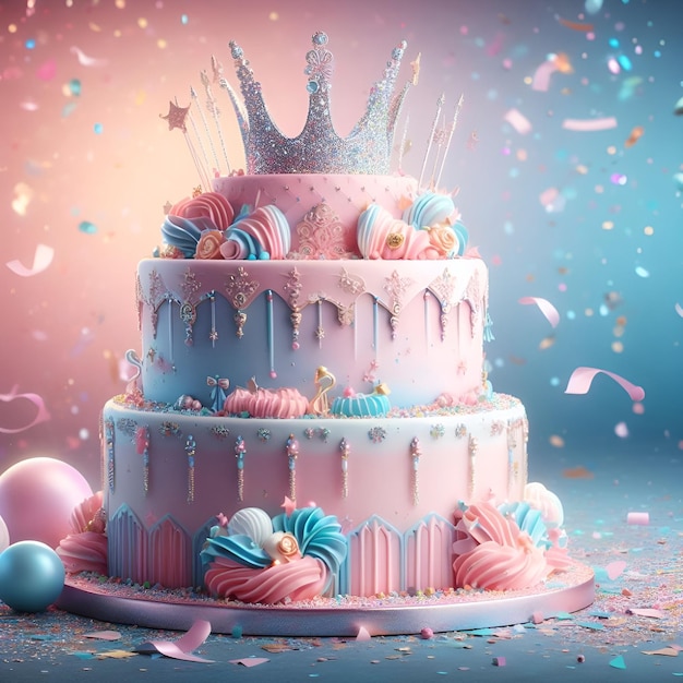 Photo a majestic pastel pink birthday cake