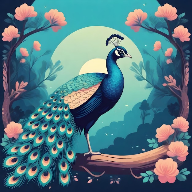 Majestic Peacock Bird Clipart Illustration