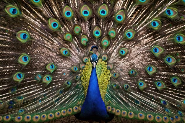 Photo majestic peacock displaying vibrant feathers