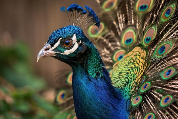 Photo majestic peacock displaying vibrant feathers