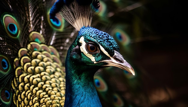 雄大な孔雀は、AI によって生成された鮮やかな色とりどりの羽模様を誇示します