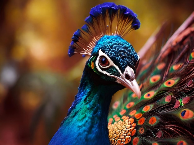 Photo majestic peacock vibrant color feathers showcase nature beauty generated by artificial intelligence