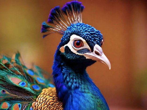 Photo majestic peacock vibrant color feathers showcase nature beauty generated by artificial intelligence