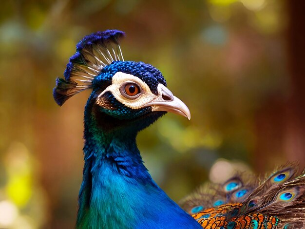 Majestic peacock vibrant color feathers showcase nature beauty generated by artificial intelligence