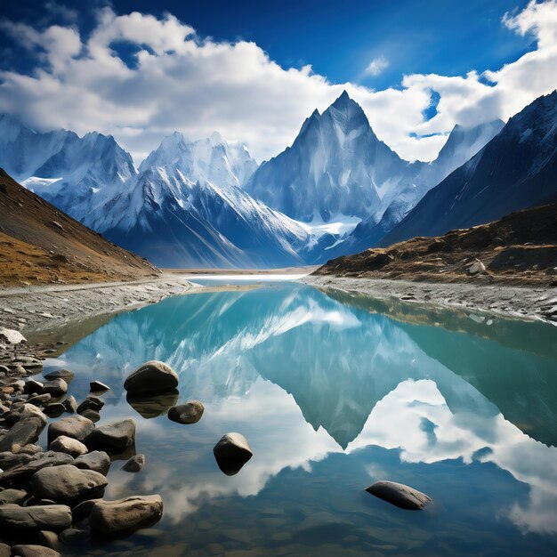 Premium AI Image  the majestic peaks of the Karakoram Range with a 