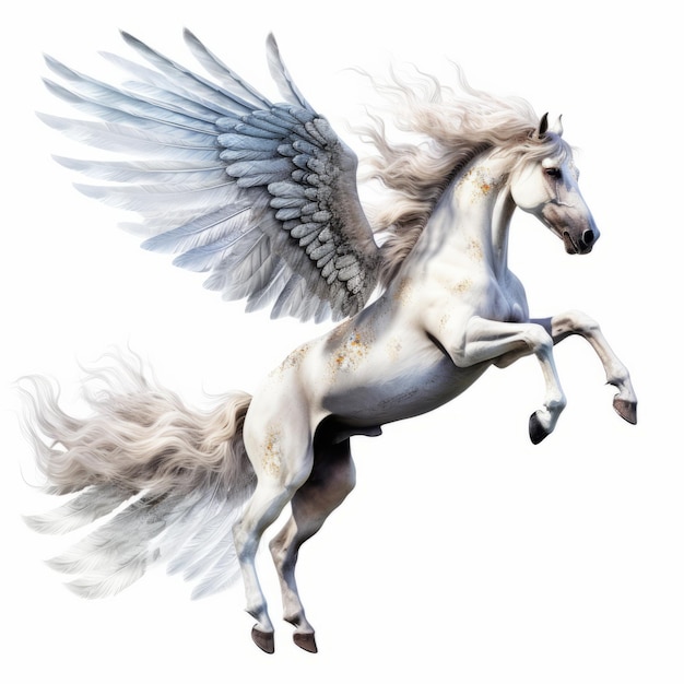 Photo majestic pegasus horse flying on white background