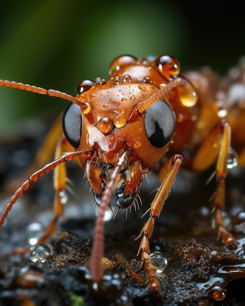 majestic pharaoh ant in the morning rain macro photo