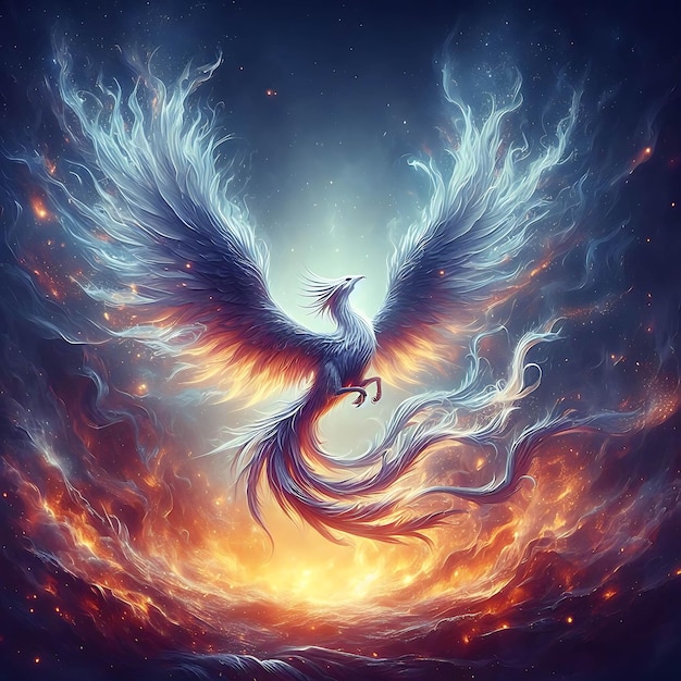 A majestic phoenix reborn from a flame