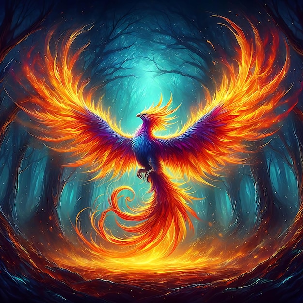 A majestic phoenix reborn from a flame