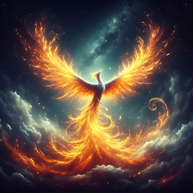 A majestic phoenix reborn from a flame