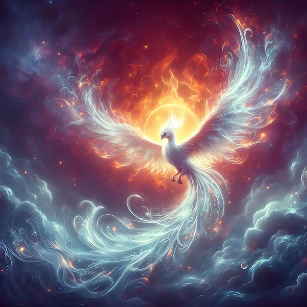 Photo a majestic phoenix reborn from a flame