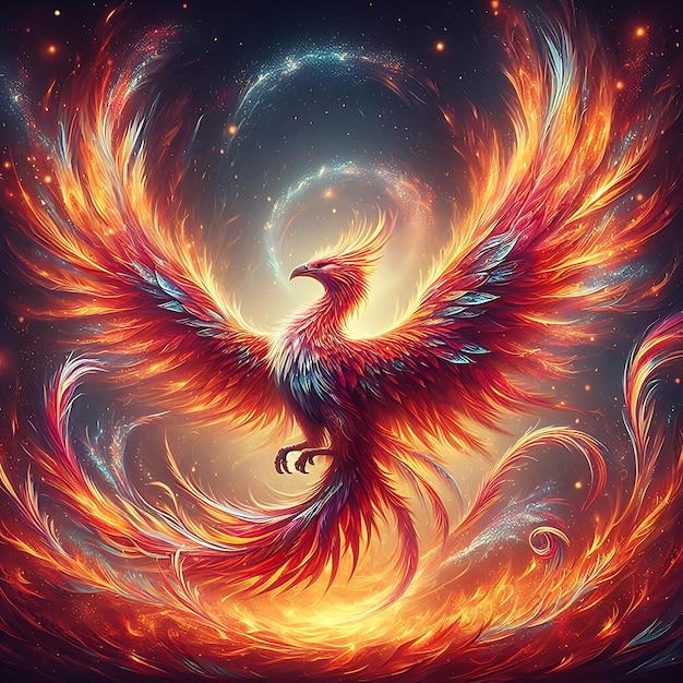 Photo a majestic phoenix reborn from a flame