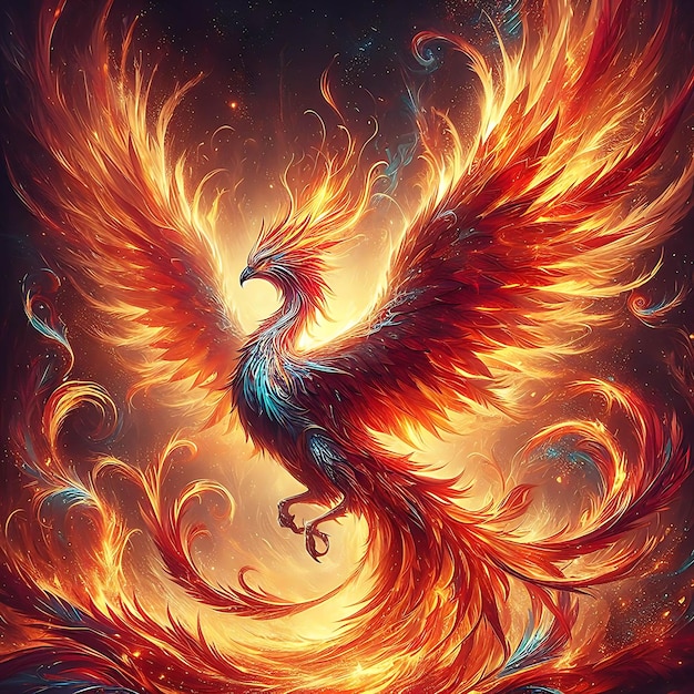 A majestic phoenix reborn from a flame